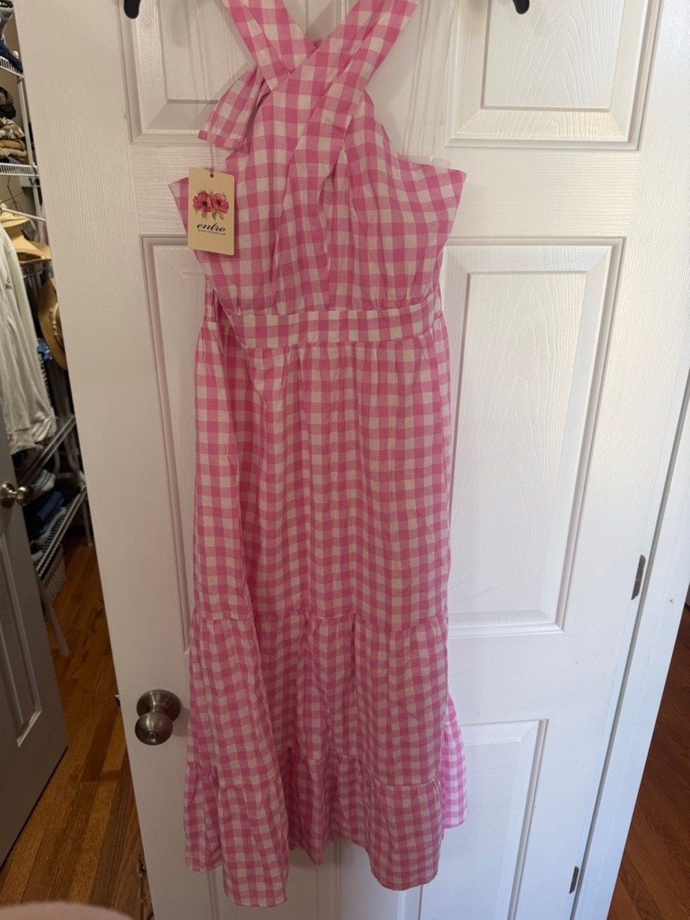 entro Pink and White Gingham Midi Sundress - Picture 2 of 3